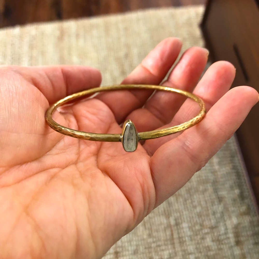 Lissa Bowie brass bracelet with crystal quartz stone